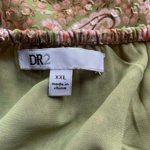 DR2 Daniel Raiin Green & Pink Paisley Elastic Waist Sleeve & Neck Top XXL - Picture 5 of 8